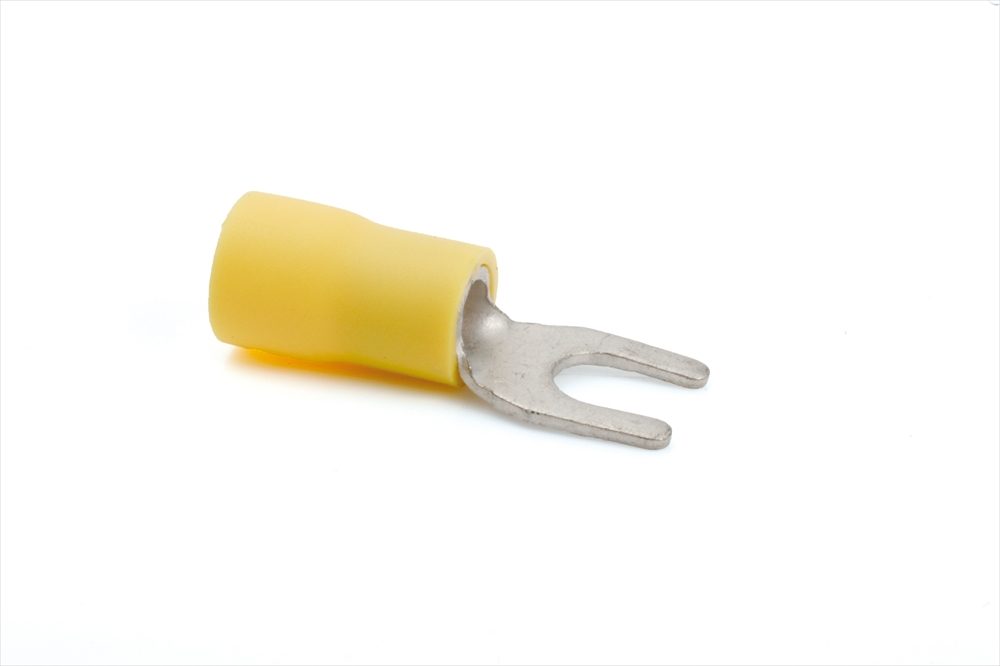 25 pack of yellow 4mm flanged fork hook terminal crimp connector for 4mm bolt 